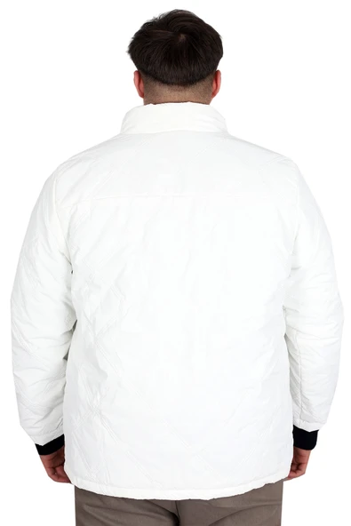 Mode XL Büyük Beden Erkek Dik Yaka Kapitone Mont U24612 Ekru - Resim 3