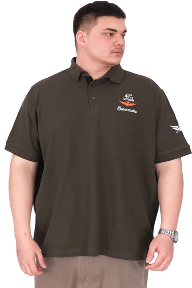 Mode XL Büyük Beden Erkek T-Shirt Pike Polo Yaka U25305 Haki