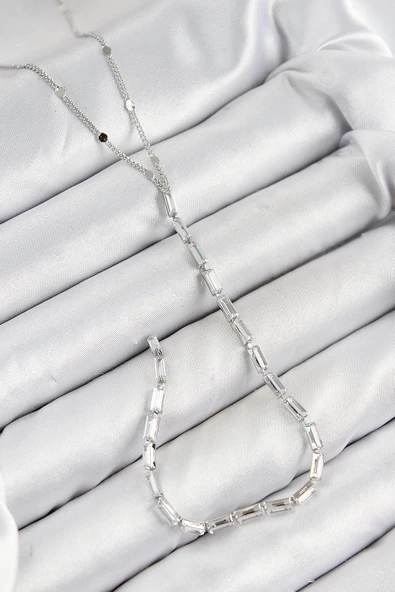 pilelistore Pirinç Zirkon Taşlı Model Gümüş Renk Y Kolye - TJ-BKO10451