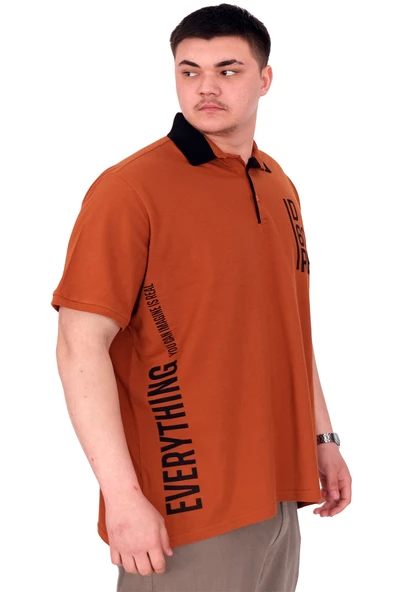 Mode XL Büyük Beden Erkek T-Shirt Polo Yaka REAL U25309 Tarçın - Resim 2