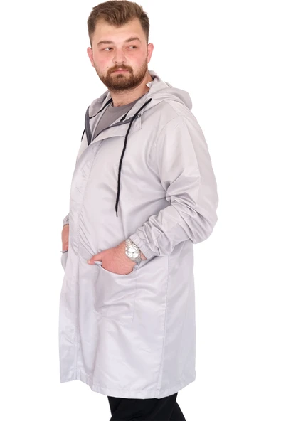 Mode XL Büyük Beden Erkek Yağmurluk Kapşonlu 22700 Gri - Resim 2