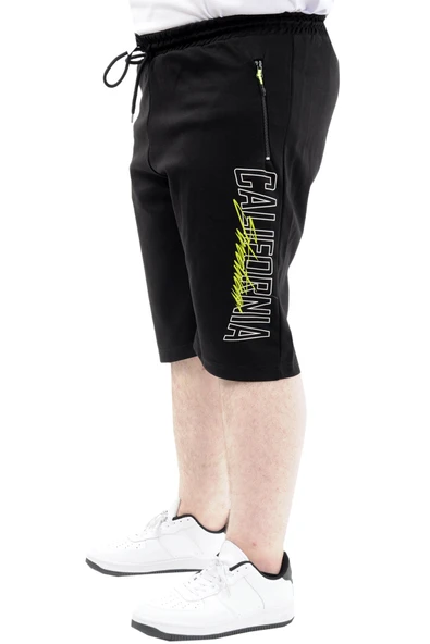 Mode XL Büyük Beden Erkek Kapri Şort Baskılı CALIFORNIA 24503 Siyah - 2