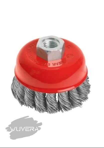 Wuvera Burgulu Çanak Fırça 75 mm – Matkap Uyumlu Metal Temizleme Fırçası - Resim 2