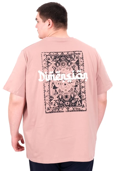 Mode XL Büyük Beden Erkek T-Shirt Bisiklet Yaka DIMENSION U25025 Gül Rengi - Resim 2