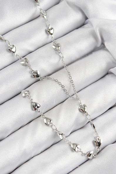 pilelistore Pirinç Zirkon Taşlı Kalp Model Gümüş Renk Y Kolye - TJ-BKO10456