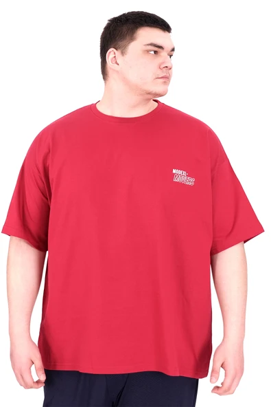 Mode XL Büyük Beden Erkek T-Shirt Bisiklet Yaka FAITH U25030 Bordo ürün görseli 1