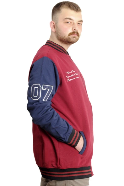 Mode XL Büyük Beden Erkek Kolej Mont Fermuarlı Ceket REPUTATION 23634 Bordo - 3
