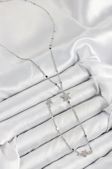 pilelistore Pirinç Zirkon Taşlı Yıldız Model Gold Renk Y Kolye - TJ-BKO10455 - 2