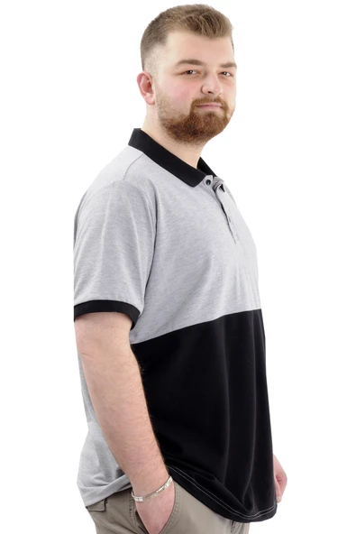 Mode XL Büyük Beden Erkek Polo Yaka T-Shirt POLO SPORT U24323 Siyah-Gri - Resim 3