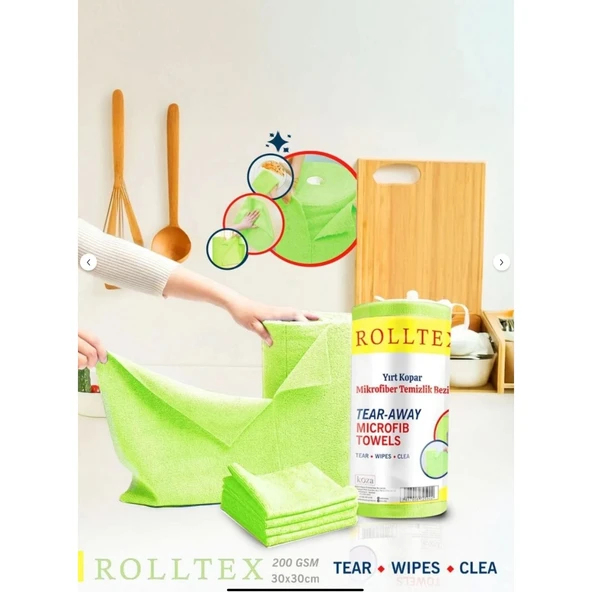 Rolltex 4'lü Paket 80'li 30X30CM Yırt Kopar %100 Mikrofiber Temizlik Bezi 4 Renk - 5
