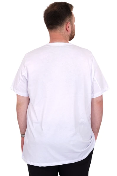 Mode XL Büyük Beden Erkek T-Shirt Bisiklet Yaka NEW YORK U25036 Beyaz - Resim 4