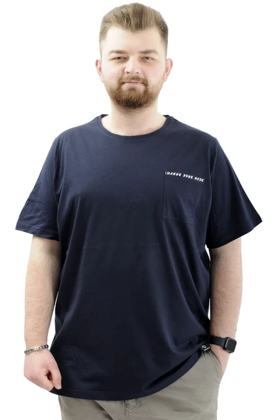 Mode XL Erkek Büyük Beden Pamuklu Baskılı Bisiklet Yaka Tişört CHANGE U24050 Lacivert ürün görseli 1