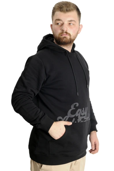 Mode XL Büyük Beden Erkek Sweat Kanguru Cep Easy Adventure 23527 Siyah - Resim 3