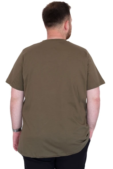 Mode XL Büyük Beden Erkek T-Shirt Bisiklet Yaka ORIGINALS U25038 Haki - Resim 4