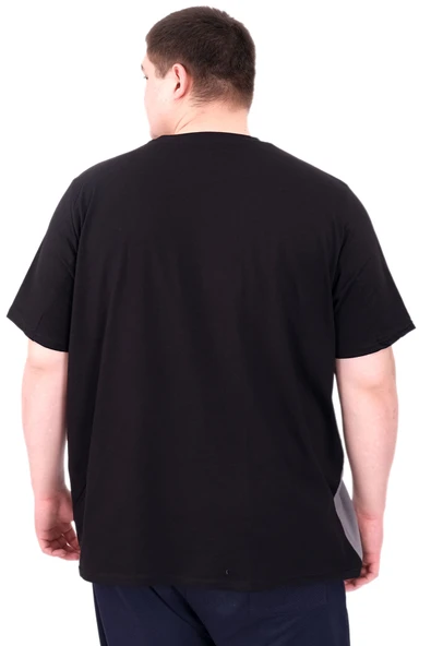 Mode XL Büyük Beden Erkek T-Shirt Parçalı U25501 Siyah - Resim 2