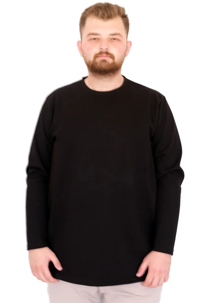 Mode XL Büyük Beden Erkek Bisiklet Taka Sweatshirt İnterlok Pike U22464 Siyah ürün görseli 1