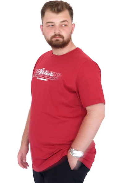 Mode XL Büyük Beden Erkek T-Shirt Bisiklet Yaka ORIGINALS U25038 Bordo - Resim 2