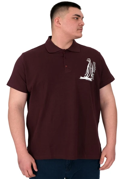Mode XL Büyük Beden Erkek T-Shirt Polo Sea Bound U25303 Mürdüm ürün görseli