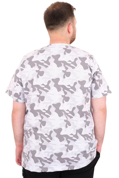 Mode XL Büyük Beden Erkek T-Shirt Bisiklet Yaka Dore U25034 Siyah Kamuflaj - Resim 4