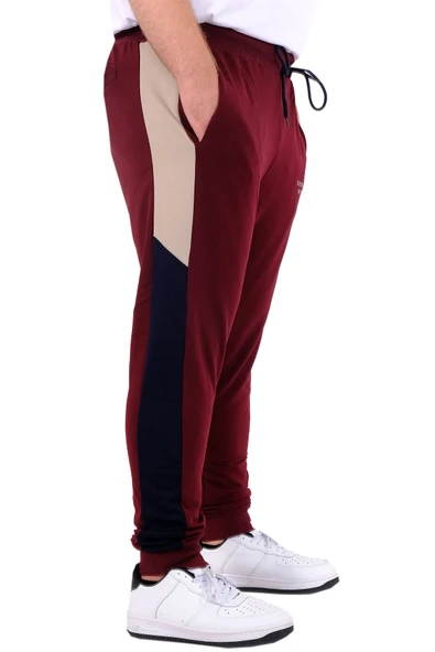 Mode XL Büyük Beden Erkek Eşofman Altı İnterlok Garnili BROOKLYN 24517 Mürdüm - Resim 3