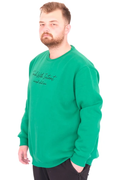 Mode XL Büyük Beden Erkek Bisiklet Yaka Sweatshirt TOUCH WITH INTENT U25804 Bennetton - Resim 2