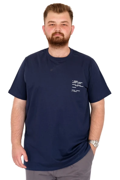 Mode XL Büyük Beden Erkek T-Shirt Bisiklet Yaka Space U25018 İndigo ürün görseli 1