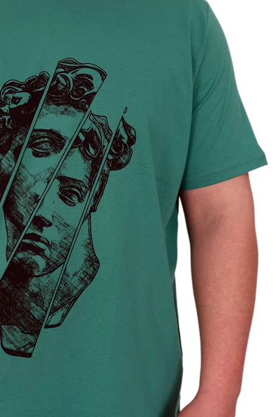 Mode XL Büyük Beden Erkek T-Shirt Bisiklet Yaka Statue U25004 Çağla - Resim 4