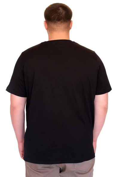 Mode XL Büyük Beden Erkek T-Shirt Bisiklet Yaka FACTS Baskılı U25012 Siyah - Resim 3