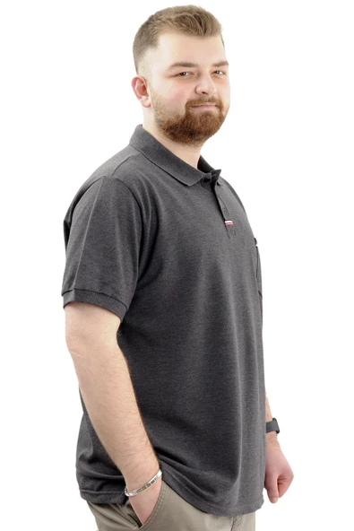 Mode XL Büyük Beden Erkek Polo Yaka Tişört Cepli YIRTMAÇLI U24329 Antrasit - Resim 3