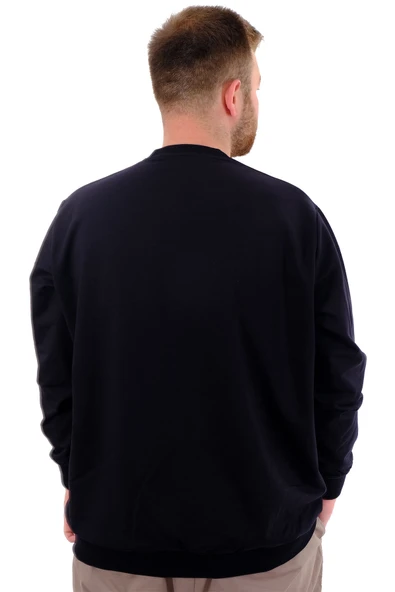 Mode XL Büyük Beden Erkek Bisiklet Yaka Basic Sweatshirt U24174 Lacivert - Resim 4