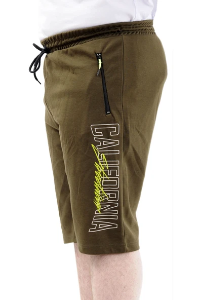 Mode XL Büyük Beden Erkek Kapri Şort Baskılı CALIFORNIA 24503 Haki - 2