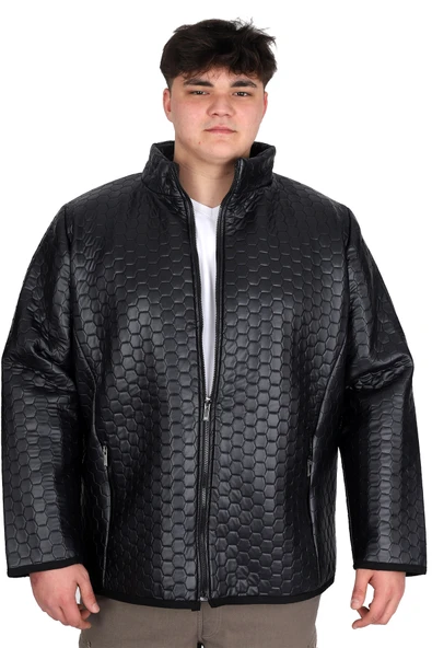 Mode XL Büyük Beden Erkek Dik Yaka Kapitone Mont U24614 Lacivert ürün görseli