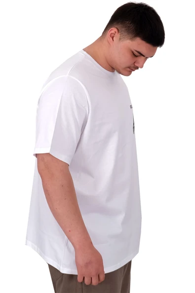 Mode XL Büyük Beden Erkek T-Shirt Bisiklet Yaka ROSE U25032 Beyaz - Resim 2