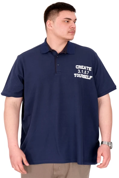 Mode XL Büyük Beden Erkek T-Shirt Polo Yaka YOURSELF U25310 İndigo ürün görseli