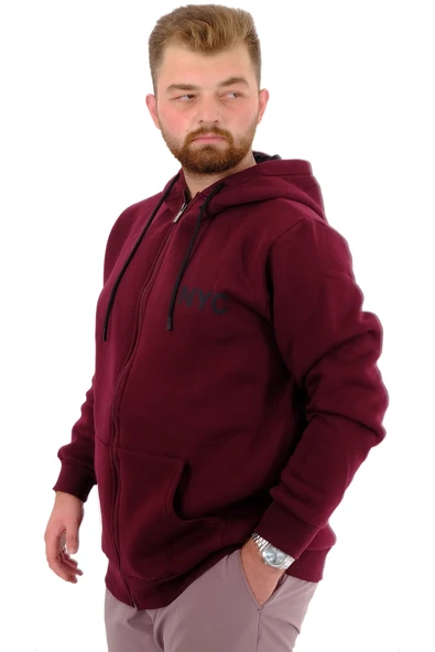 Mode XL Erkek Büyük Beden Sweatshirt Sırt Baskılı Şardonlu CITY U24541 Mürdüm - 3
