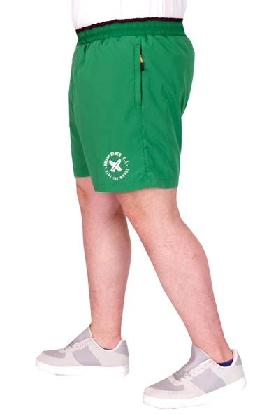 Mode XL Büyük Beden Erkek Deniz Şortu Miami Beach Baskılı Fox 25401 Yeşil - Resim 4