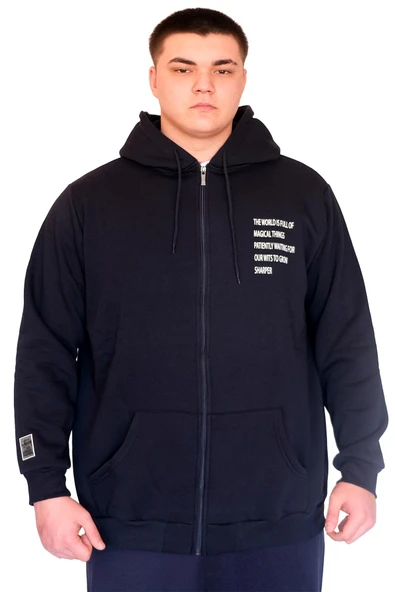 Mode XL Büyük Beden Erkek Kapüşonlu Sweatshirt Fermuarlı 3 İp BRONX U24560 Lacivert ürün görseli