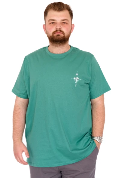 Mode XL Büyük Beden Erkek T-Shirt Bisiklet Yaka Chneyrmd U25020 Çağla ürün görseli