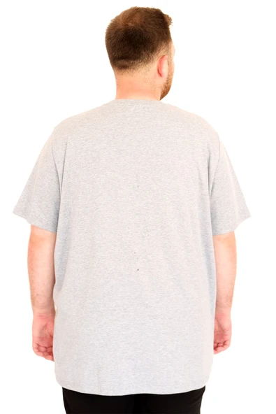 Mode XL Büyük Beden Erkek T-Shirt Bisiklet Yaka U25035 Gri Melanj - Resim 4