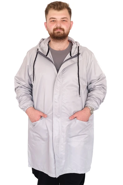 Mode XL Büyük Beden Erkek Yağmurluk Kapşonlu 22700 Gri ürün görseli