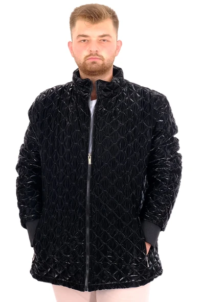 Mode XL Erkek Büyük Beden Dik Yaka Ribanalı Kol Fermuarlı Mont U24611 Siyah