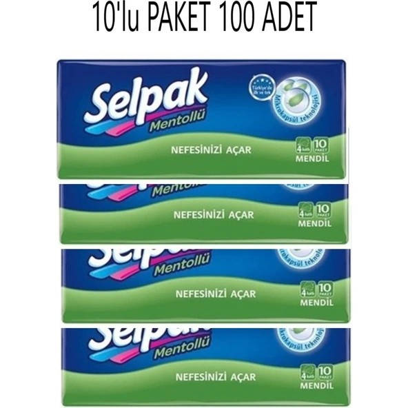 Selpak Mentollü Mendil 10 Lu Paket 10 Adet (100 Adet) ürün görseli