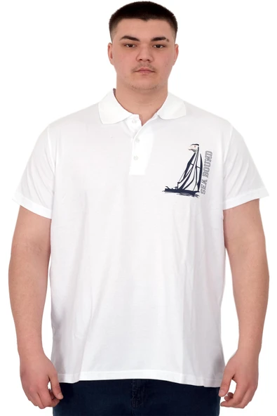 Mode XL Büyük Beden Erkek T-Shirt Polo Sea Bound U25303 Beyaz ürün görseli
