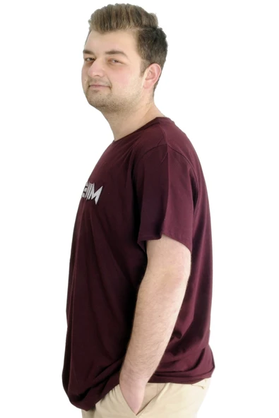 Mode XL Büyük Beden Erkek T-shirt DENIM 23115 Mürdüm - Resim 3