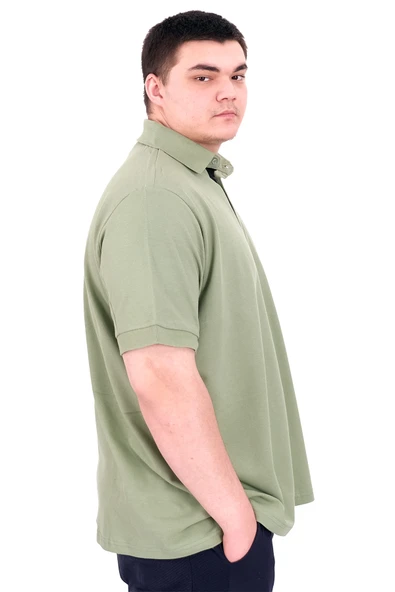 Mode XL Büyük Beden Erkek Polo Yaka T-Shirt Nakışlı U25307 Çağla - Resim 3