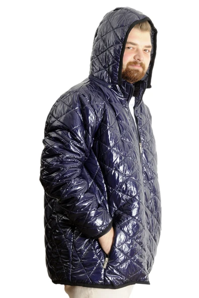 Mode XL Büyük Beden Erkek Kapüşonlu Mont Kapitone 23636 İndigo - Resim 3