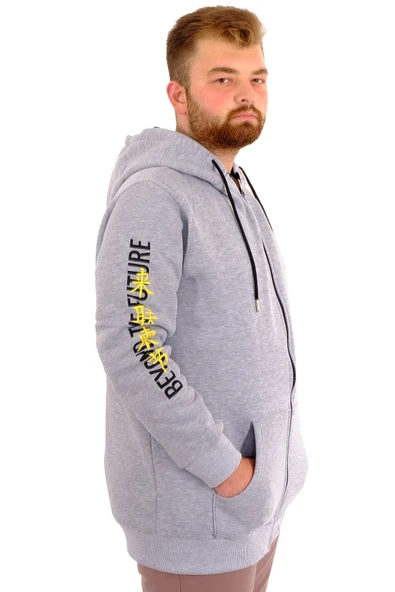 Mode XL Erkek Büyük Beden Fermuarlı Kapüşonlu Sweatshirt FUTURE U24549 Grimelanj - Resim 2