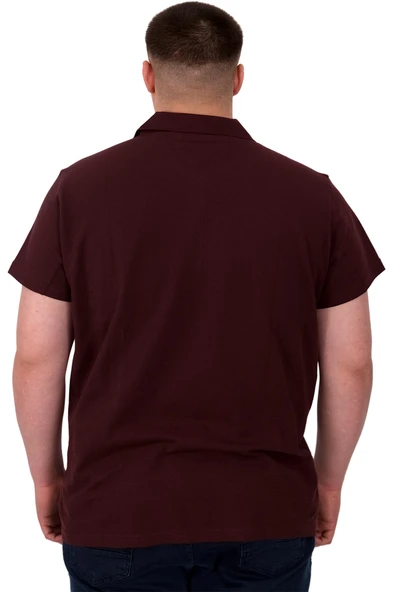 Mode XL Büyük Beden Erkek T-Shirt Polo Flag U25304 Mürdüm - Resim 4