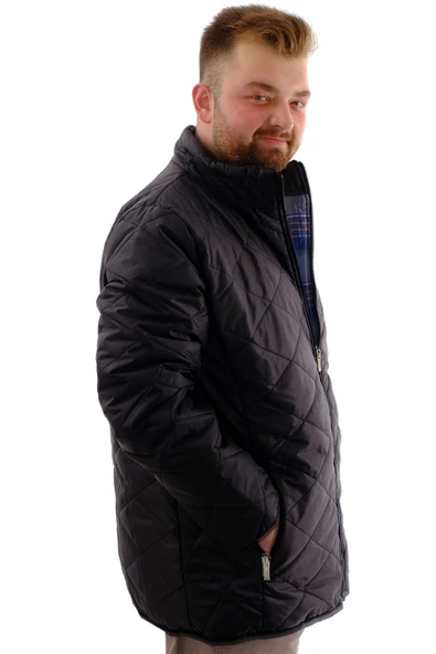 Mode XL Büyük Beden Erkek Dik Yaka Kapitone Mont U24601 Kömür Siyah - 3