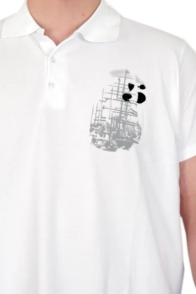 Mode XL Büyük Beden Erkek T-Shirt Polo Sail Boat U25302 Beyaz - Resim 5